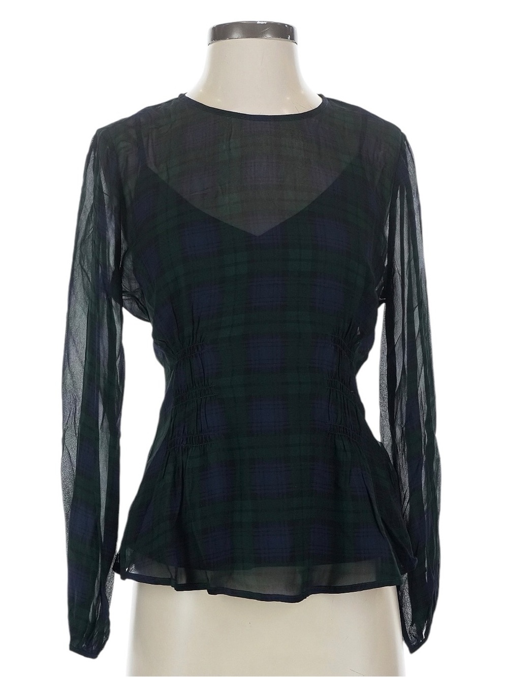 J. Crew Chiffon Shirred Waist Top in Black Watch Tartan 2 Holiday Christmas NWT